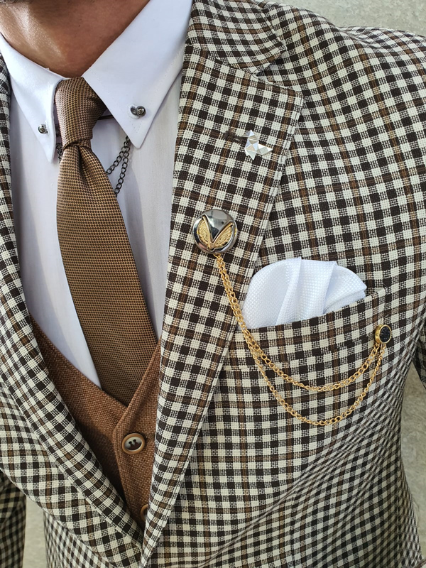 Brown Slim Fit Birds Eye Suit by GentWith.com with Free Worldwide Shipping