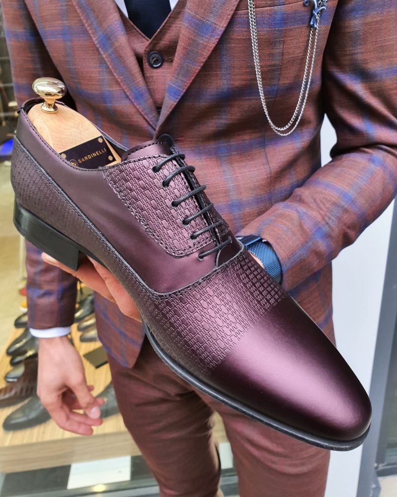 Burgundy Leather Laced Oxford by GentWith.com with Free Worldwide Shipping