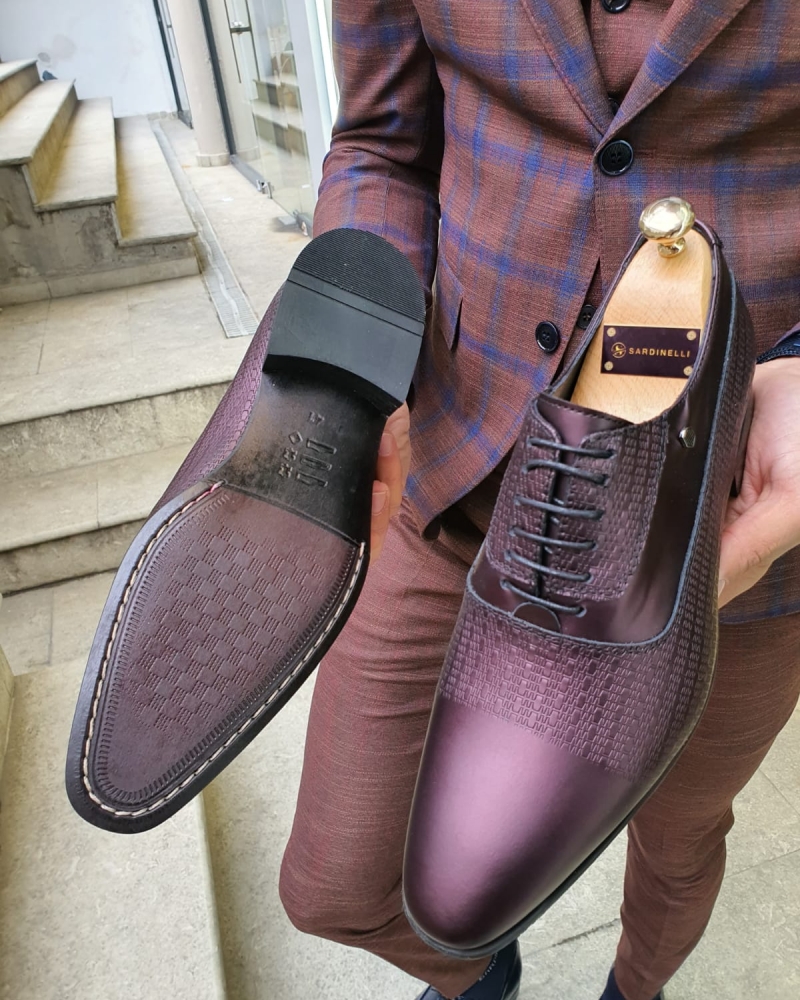 Burgundy Leather Laced Oxford by GentWith.com with Free Worldwide Shipping