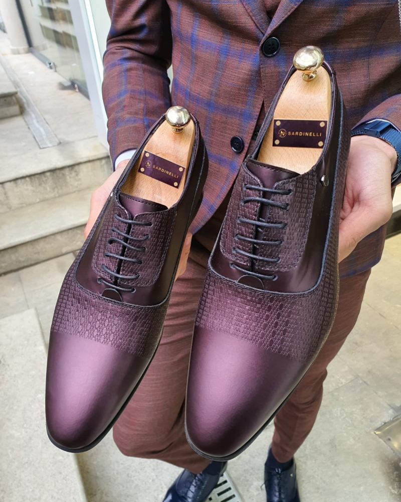 Burgundy Leather Laced Oxford by GentWith.com with Free Worldwide Shipping