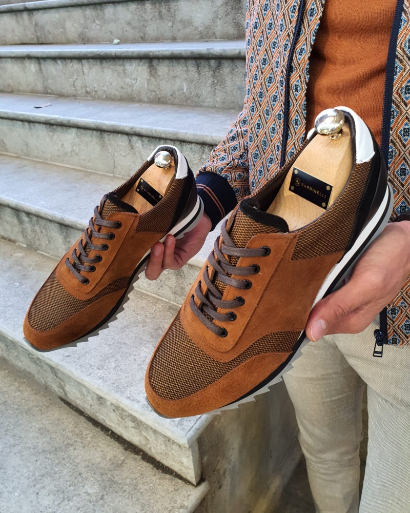 Cinnamon Lace-Up Suede Sneakers by GentWith.com with Free Worldwide Shipping