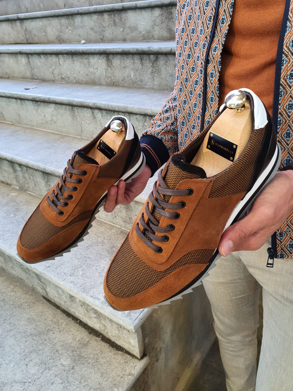 Cinnamon Lace-Up Suede Sneakers by GentWith.com with Free Worldwide Shipping