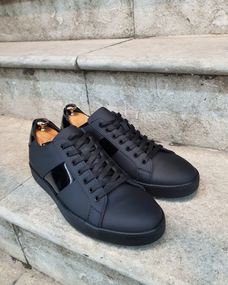 Matte Black Lace-Up Sneakers by GentWith.com with Free Worldwide Shipping