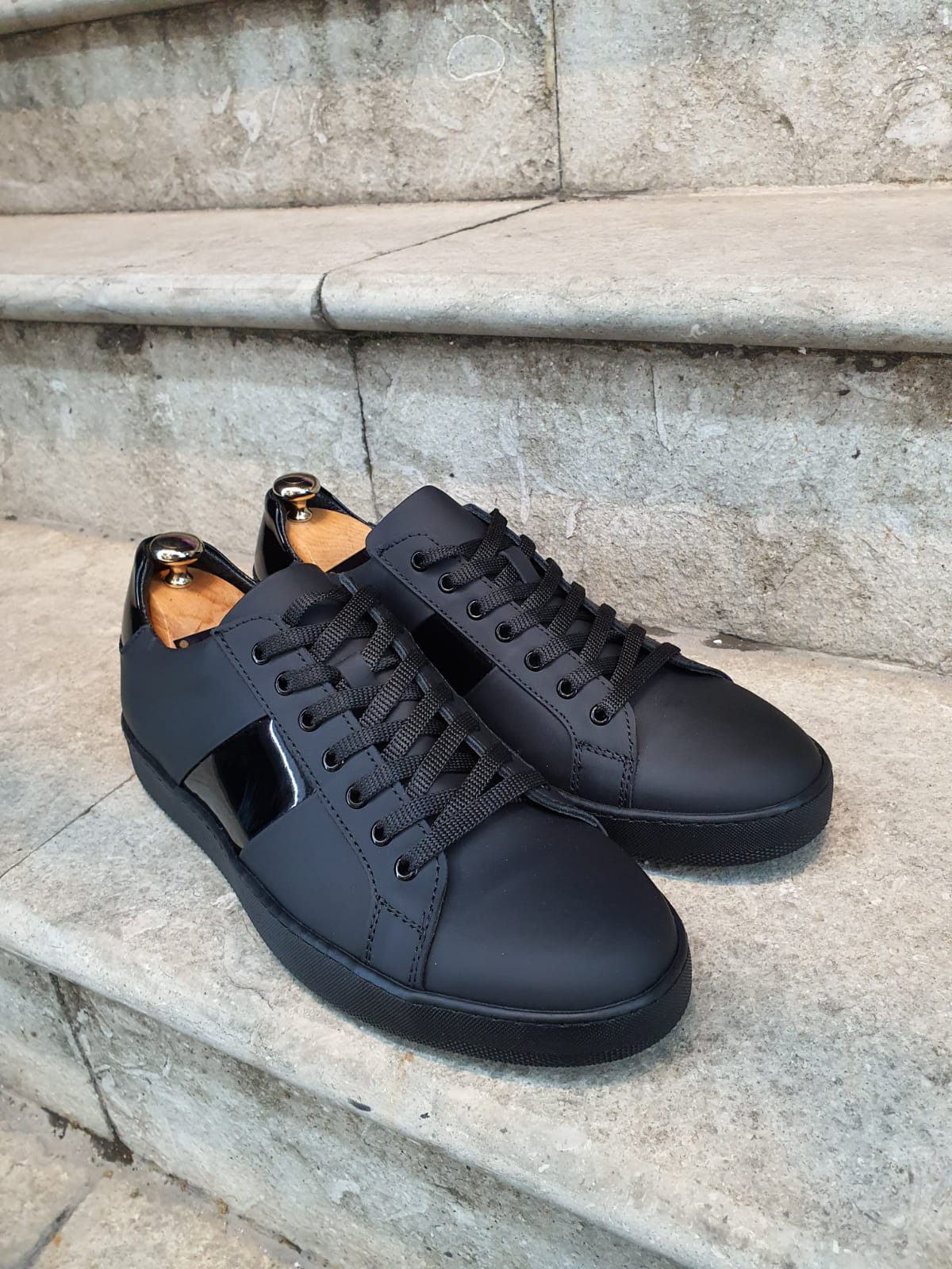 Buy Matte Black Lace Up Sneakers by 