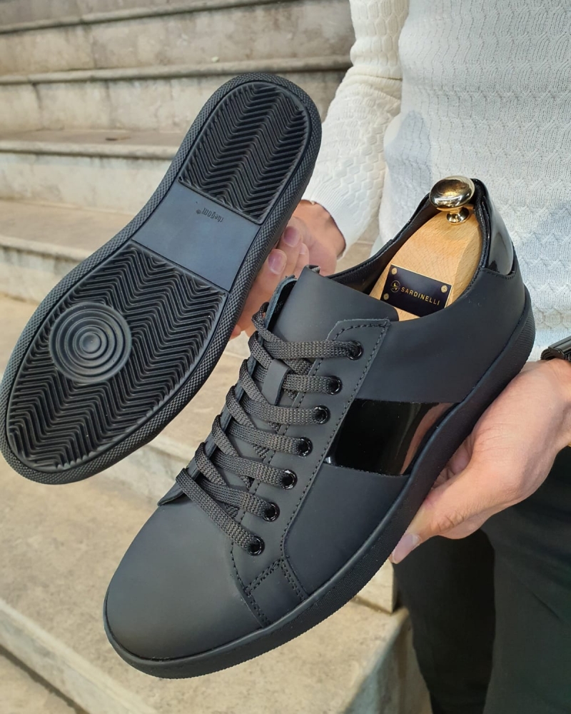 Matte Black Lace-Up Sneakers by GentWith.com with Free Worldwide Shipping