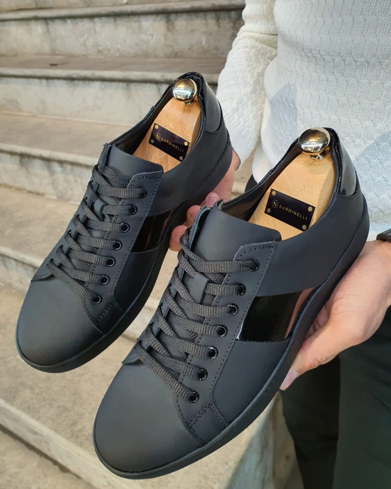 Matte Black Lace-Up Sneakers by GentWith.com with Free Worldwide Shipping