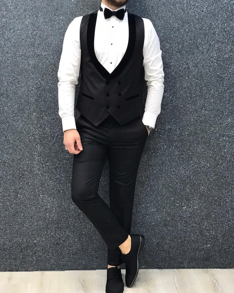 Black Slim Fit Velvet Shawl Lapel Tuxedo by GentWith.com with Free Worldwide Shipping