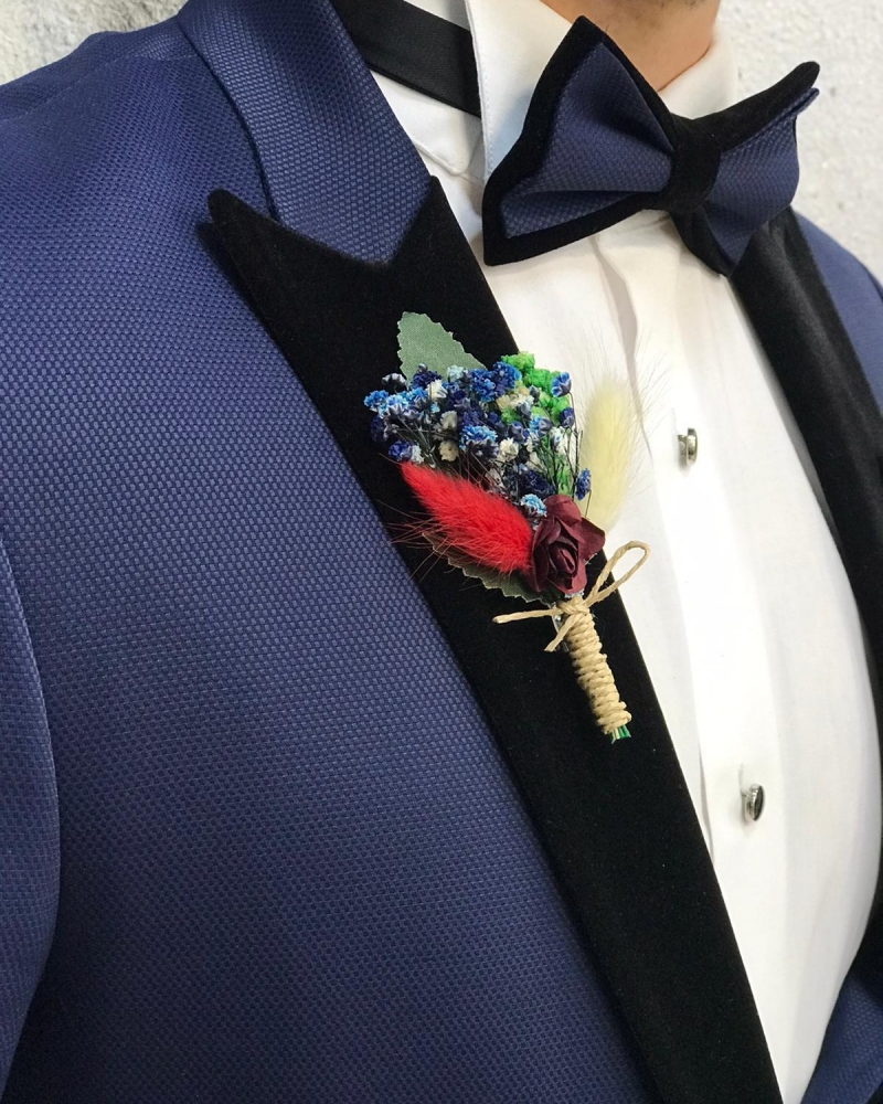 Blue Velvet Peak Lapel Tuxedo by GentWith.com with Free Worldwide Shipping