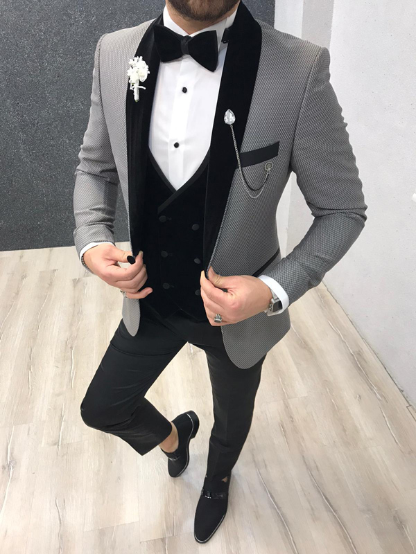 Buy Gray Slim Fit Velvet Shawl Lapel Tuxedo by GentWith.com