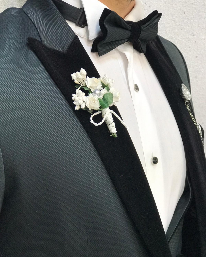 Green Velvet Peak Lapel Tuxedo by GentWith.com with Free Worldwide Shipping