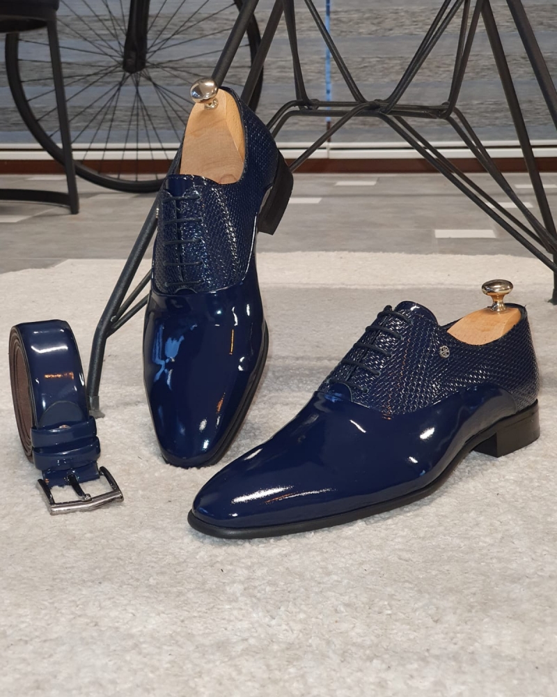 Navy Blue Laced Oxfords by GentWith.com with Free Worldwide Shipping