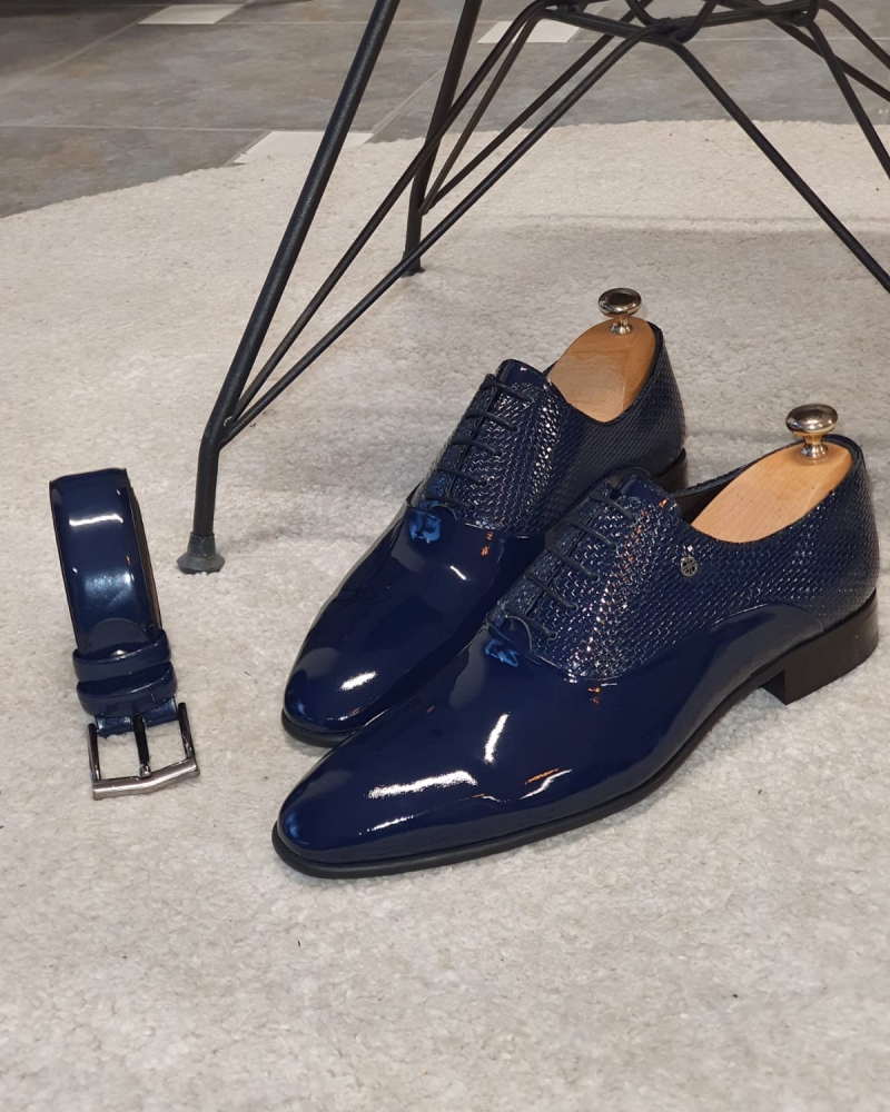Navy Blue Laced Oxfords by GentWith.com with Free Worldwide Shipping