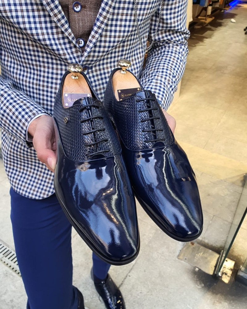 Navy Blue Laced Oxford by GentWith.com with Free Worldwide Shipping