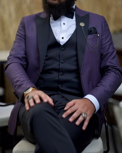 GentWith VillaNova Purple Slim Fit Patterned Tuxedo