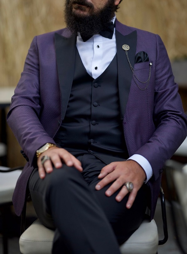 GentWith VillaNova Purple Slim Fit Patterned Tuxedo