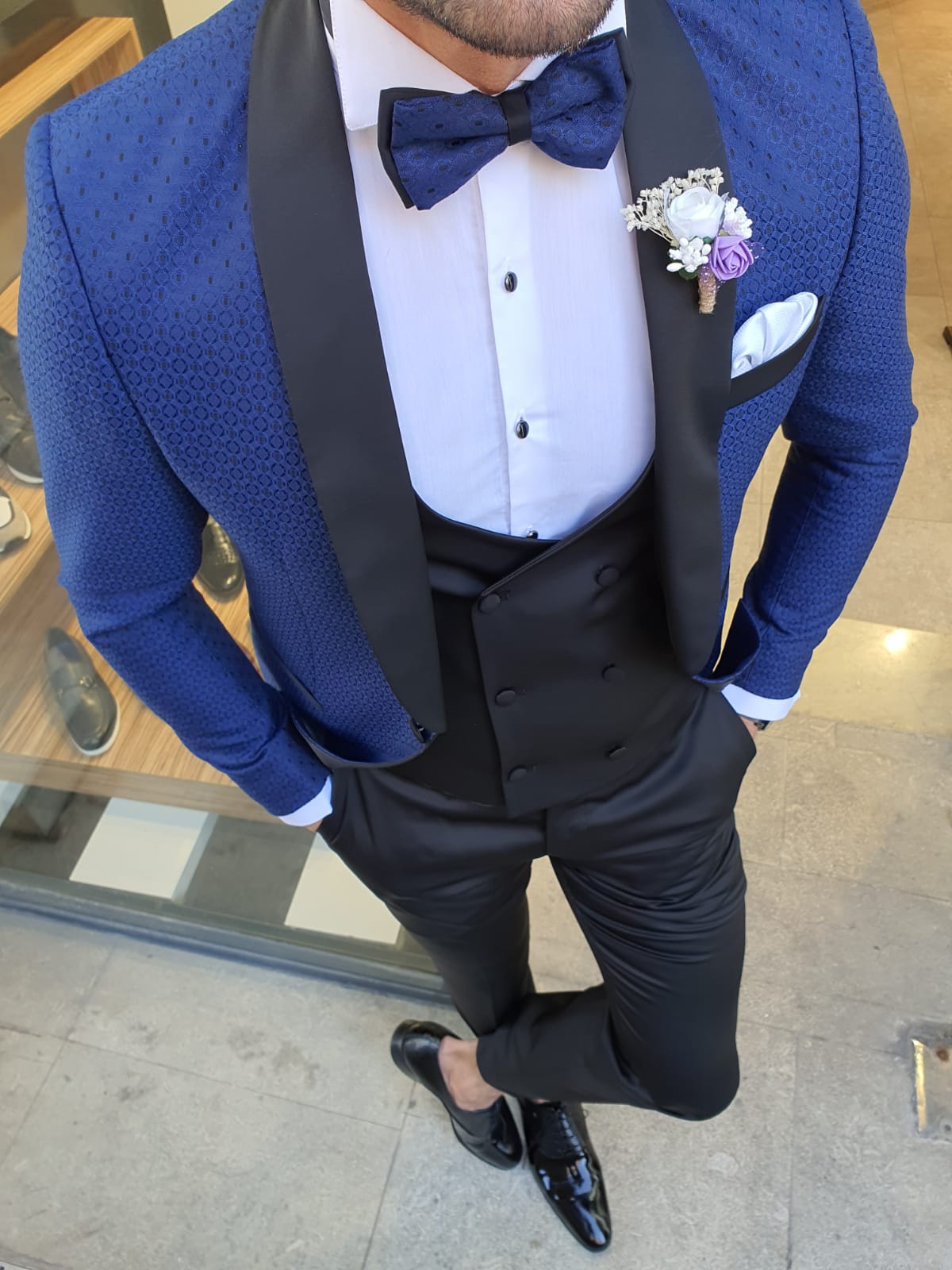 Buy Indigo Slim Fit Shawl Lapel Tuxedo by GentWith with Free Shipping