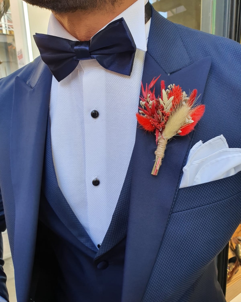 Navy Blue Slim Fit Peak Lapel Tuxedo by GentWith.com with Free Worldwide Shipping