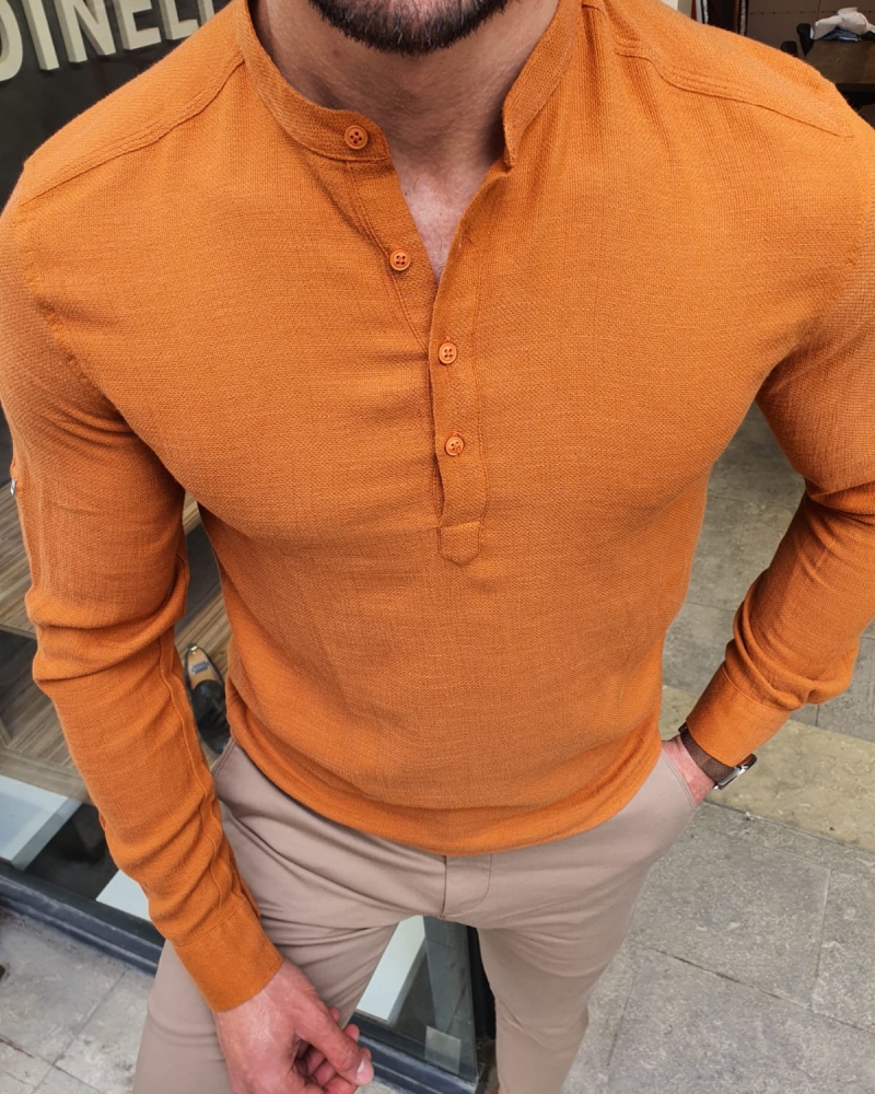 Orange Slim Fit Cotton Shirt by GentWith.com with Free Worldwide Shipping