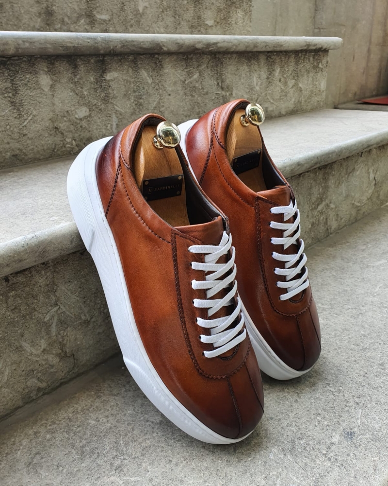 Brown Laced Sneakers by GentWith.com with Free Worldwide Shipping