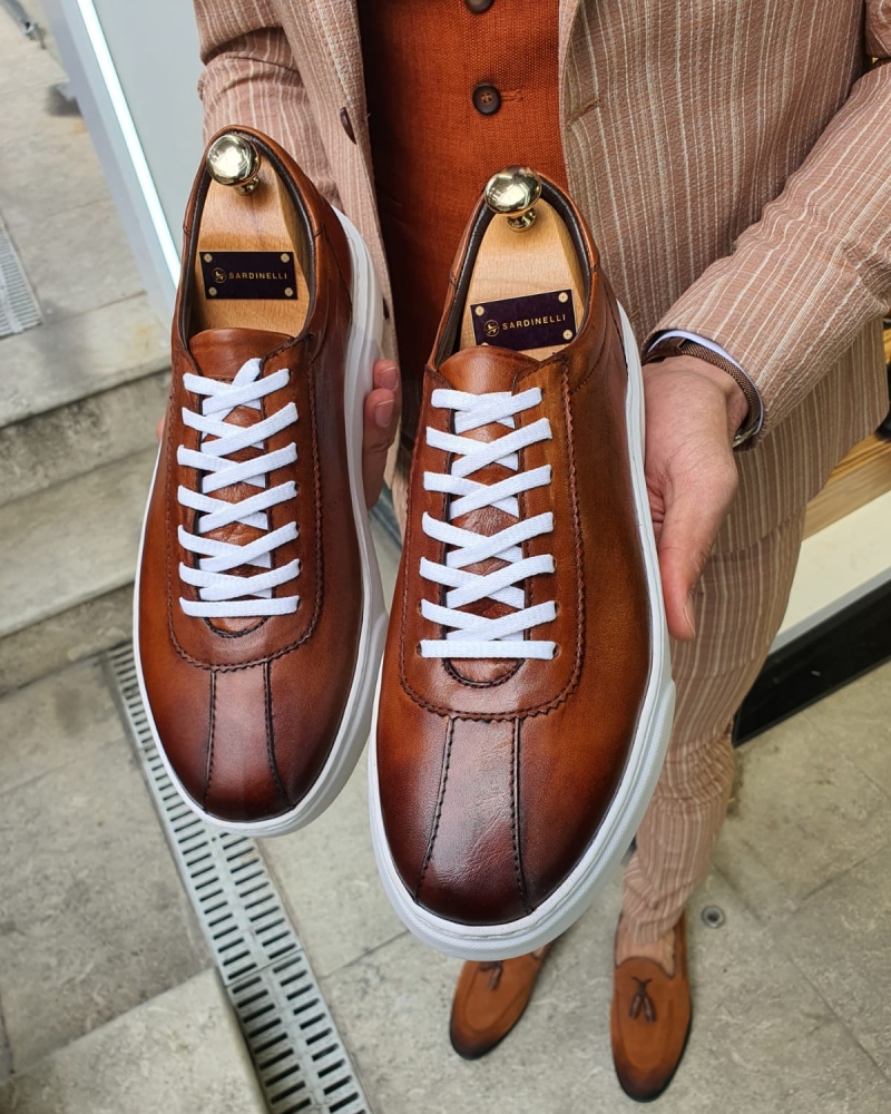 Brown Laced Sneakers by GentWith.com with Free Worldwide Shipping