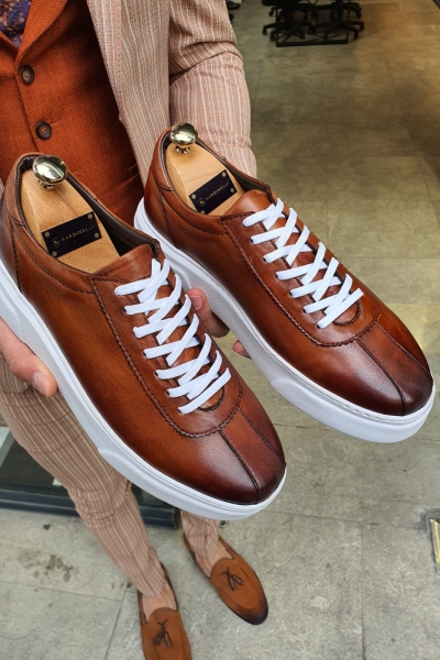 Brown Laced Sneakers by GentWith.com with Free Worldwide Shipping