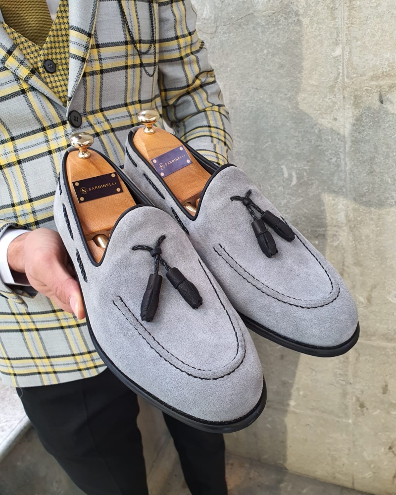 Gray Suede Tassel Loafer by GentWith.com with Free Worldwide Shipping