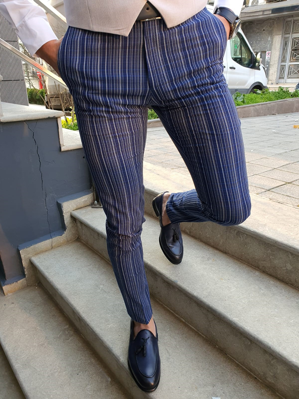 Buy Sax Slim Fit Pinstripe Pants by GentWith with Free Shipping