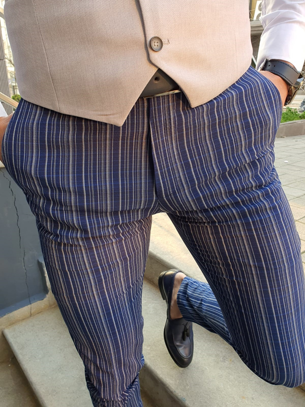 Buy Sax Slim Fit Pinstripe Pants by GentWith with Free Shipping