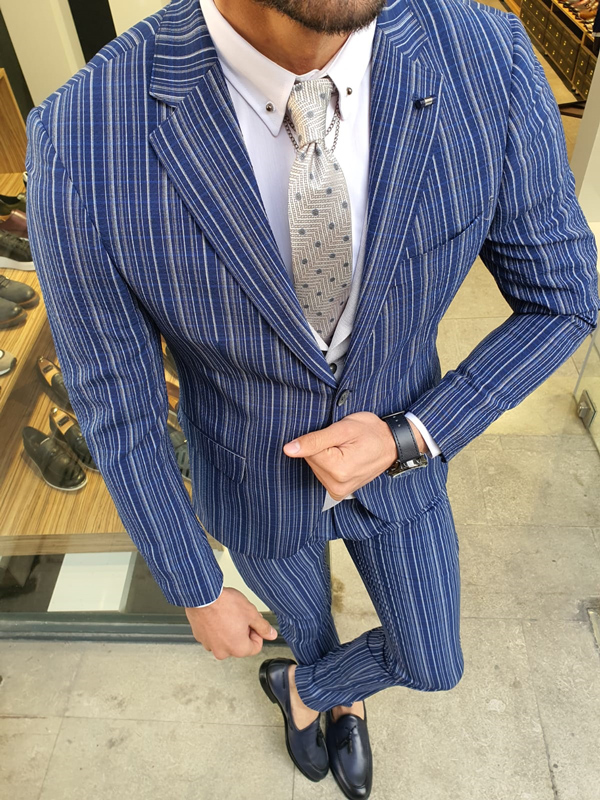 Buy Sax Slim Fit Pinstripe Suit by GentWith.com with Free Shipping