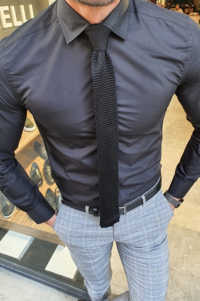 Black Slim Fit Cotton Shirt by GentWith.com with Free Worldwide Shipping