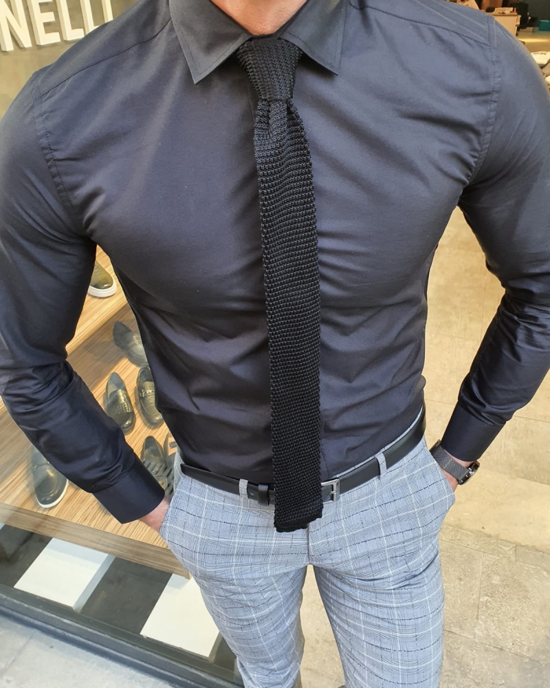 Black Slim Fit Cotton Shirt by GentWith.com with Free Worldwide Shipping
