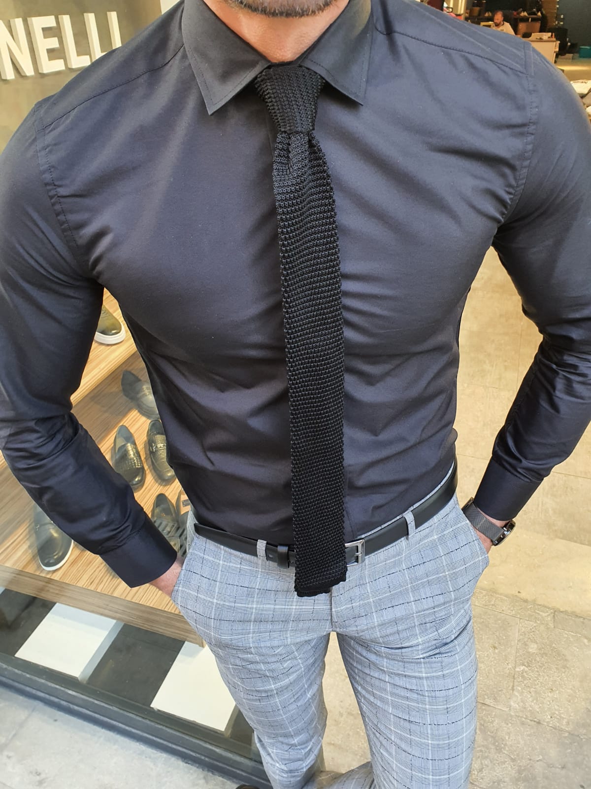 GentWith Black Slim Fit Cotton Shirt