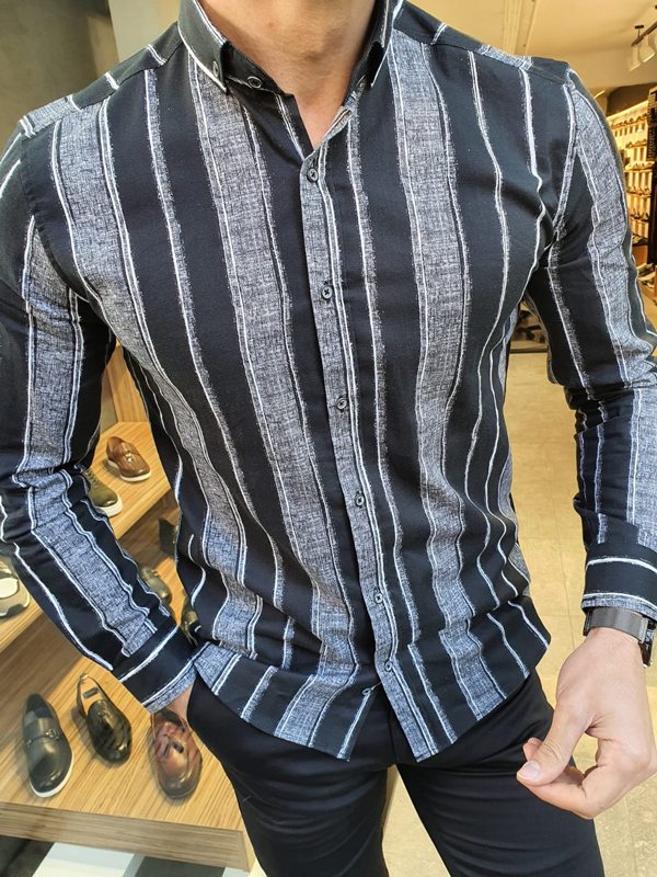 Buy Black Slim Fit Striped Cotton Shirt by GentWith.com | Free Shipping