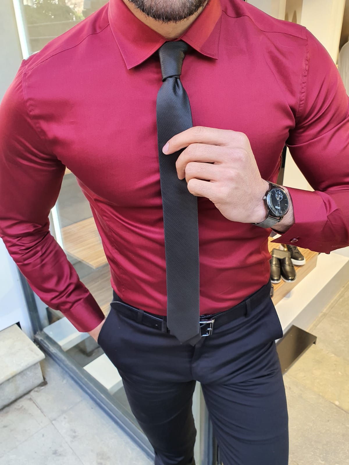 Buy Burgundy Fit Cotton Shirt by GentWith.com Free Shipping