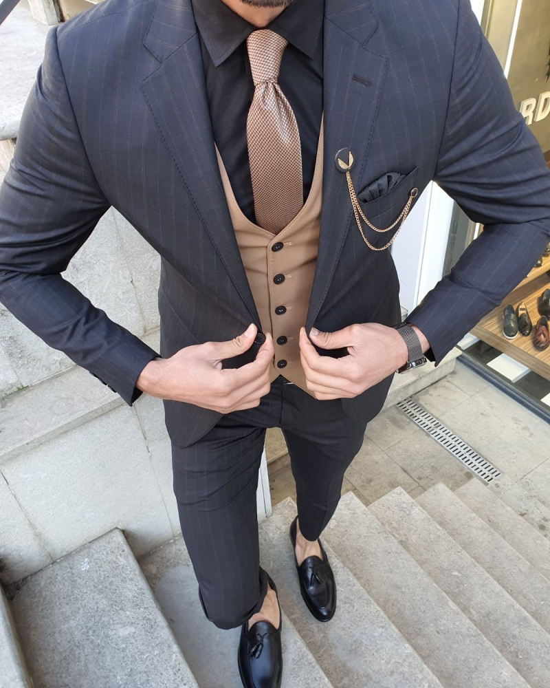 Camel Slim Fit Suit by GentWith.com with Free Worldwide Shipping