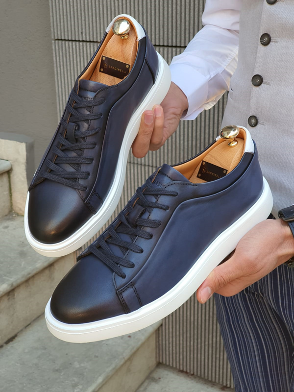 Buy Navy Blue Lace Up Sneaker by GentWith | Free Shipping