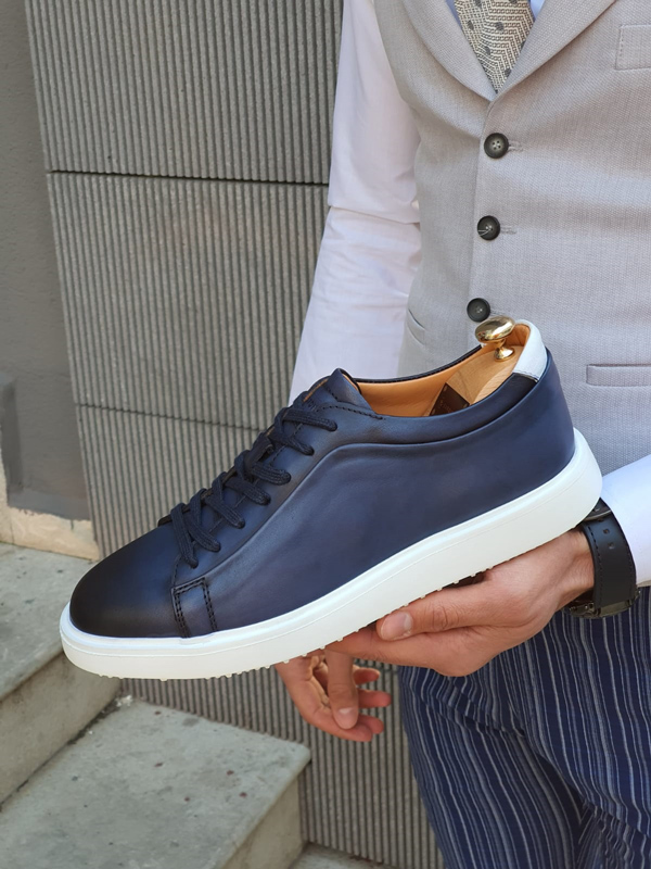 Navy Blue Lace Up Sneaker by GentWith | Free Shipping