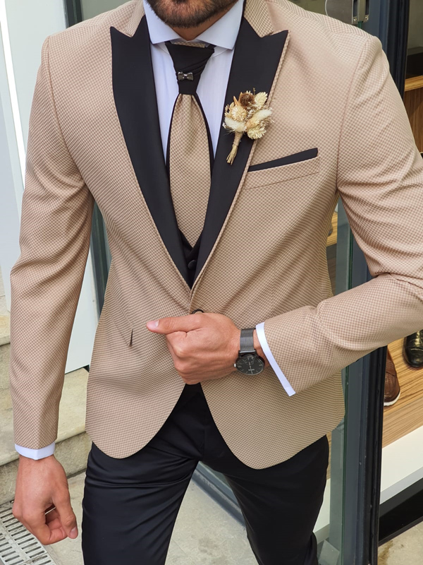 black and gold groom suit