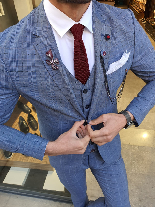 Buy Blue Slim Fit Plaid Suit by GentWith.com with Free Shipping