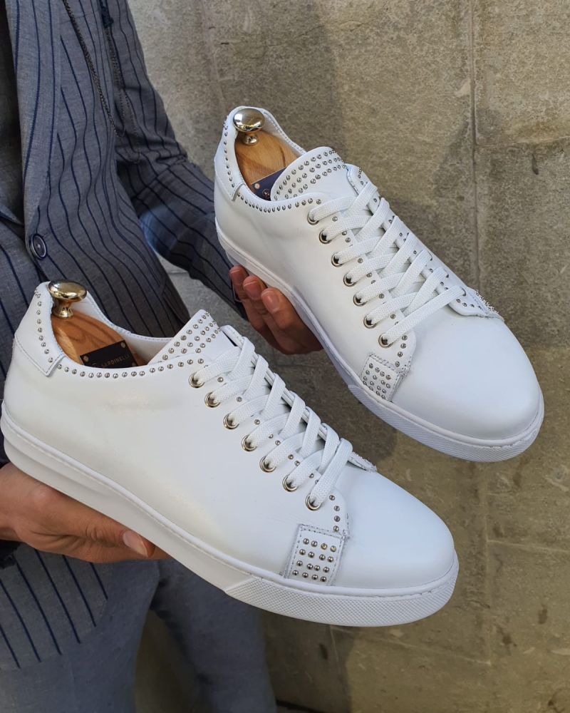 White Lace Up Sneakers by GentWith.com with Free Worldwide Shipping