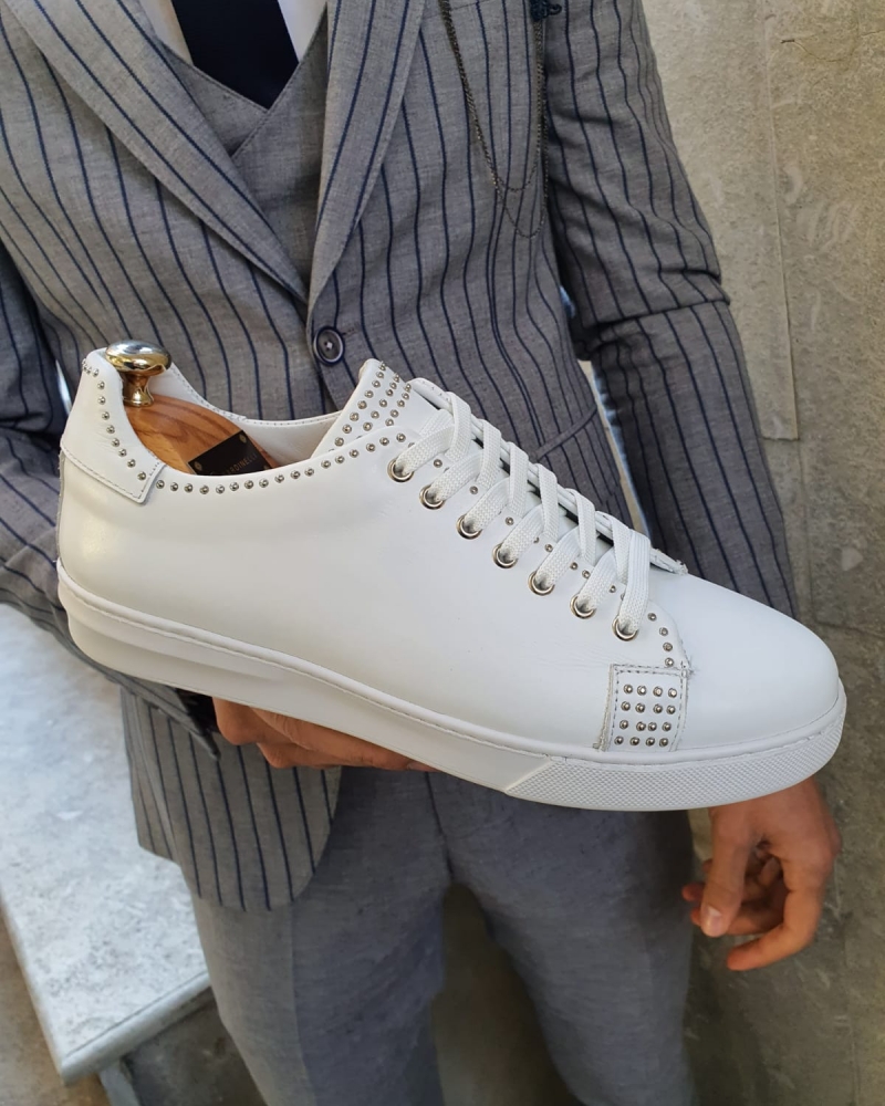 White Lace Up Sneakers by GentWith.com with Free Worldwide Shipping