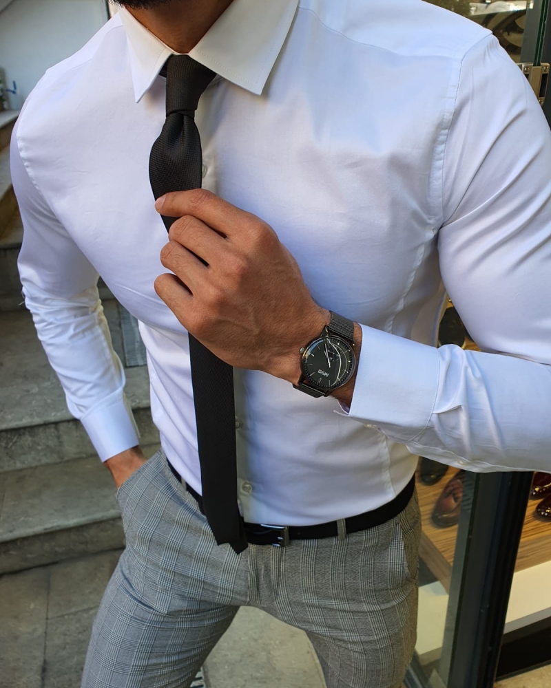 White Slim Fit Cotton Shirt by GentWith.com with Free Worldwide Shipping