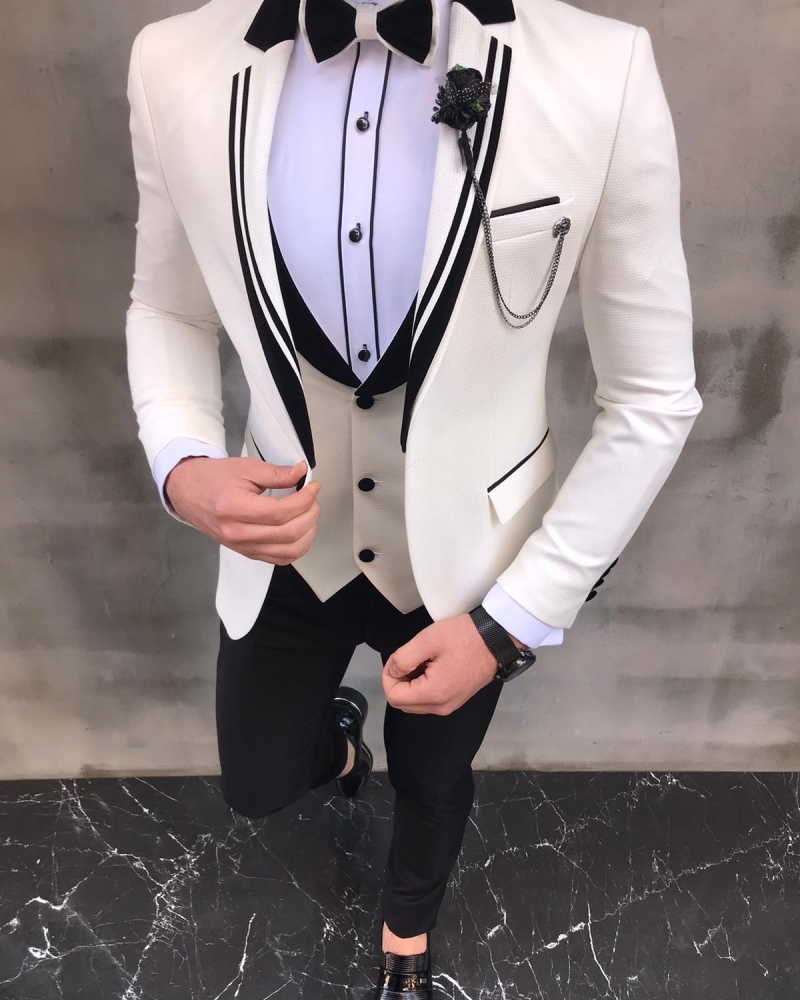 White Slim Fit Tuxedo by GentWith.com with Free Worldwide Shipping