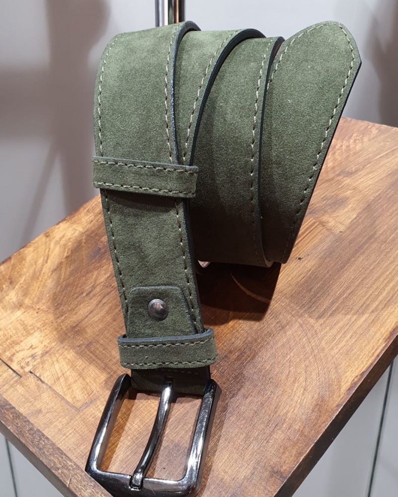 Khaki Suede Leather Belt by GentWith.com with Free Worldwide Shipping