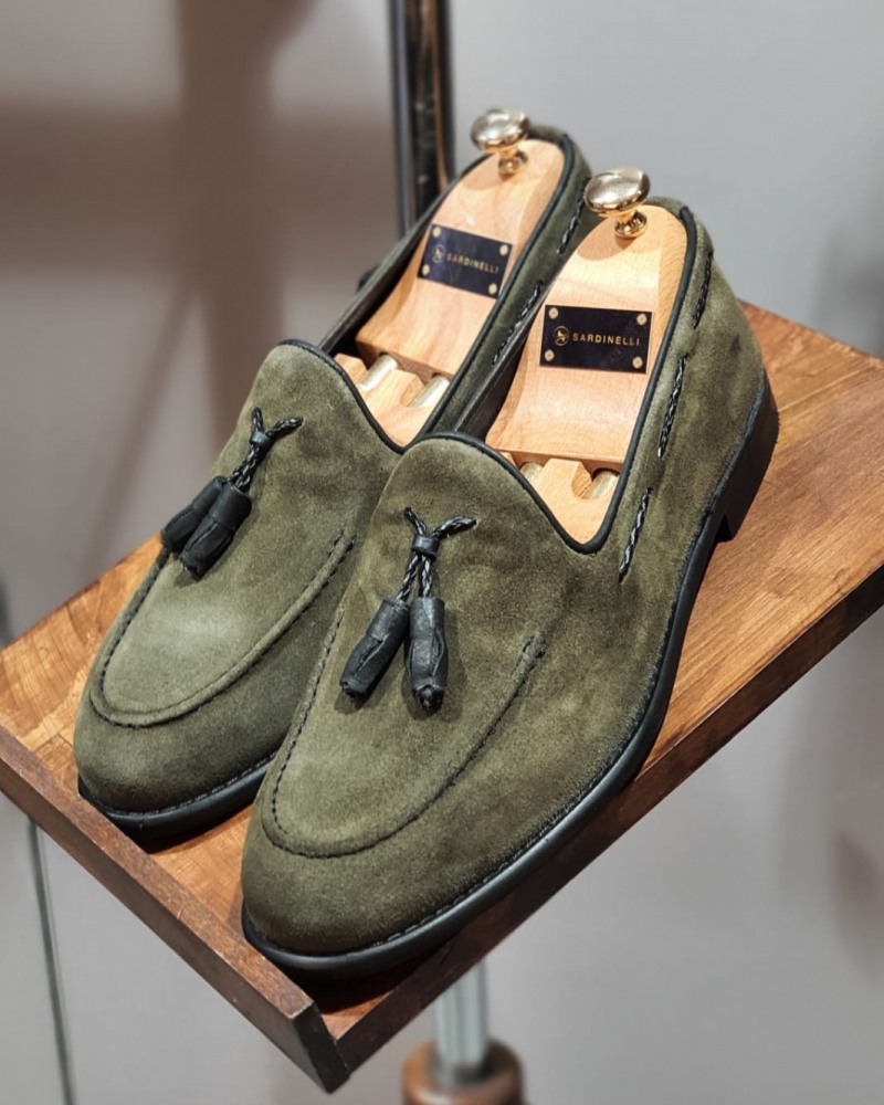 Khaki Suede Tassel Loafers by GentWith.com with Free Worldwide Shipping