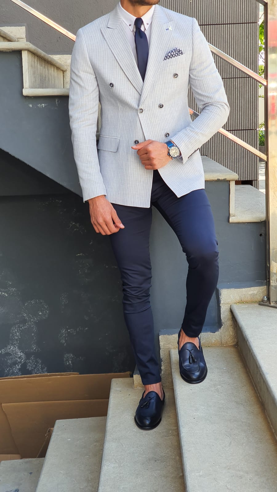 Double breasted 2025 light blue blazer