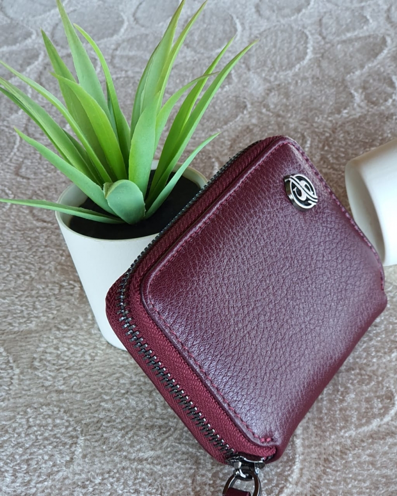 Burgundy Zippered Leather Wallet by GentWith.com with Free Worldwide Shipping