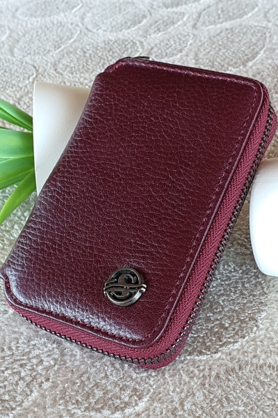 Burgundy Zippered Leather Wallet by GentWith.com with Free Worldwide Shipping