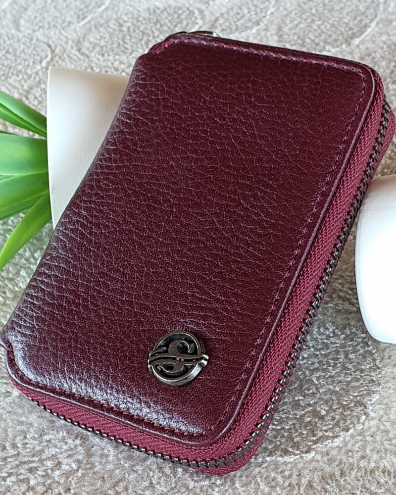 Burgundy Zippered Leather Wallet by GentWith.com with Free Worldwide Shipping