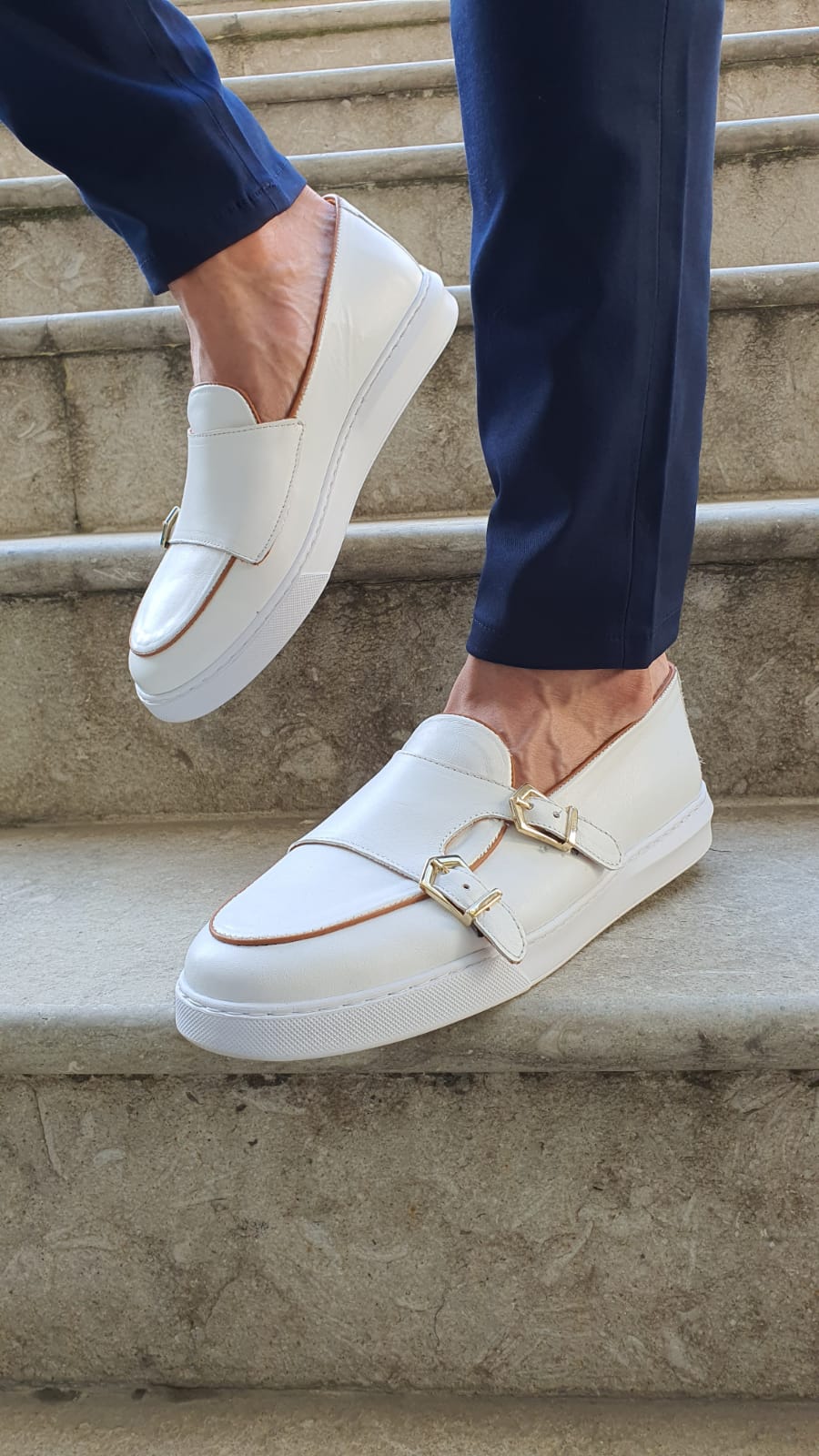 Buy White Monk Strap Loafer by GentWith with Free Shipping